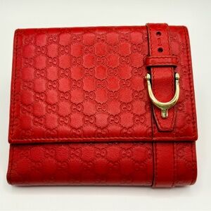 AUTHENTIC Gucci Microguccissima Leather Horsebit Wallet - Red - Free COA